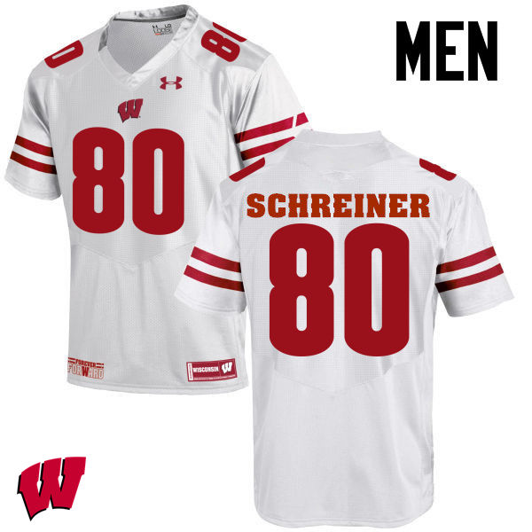 Wisconsin Badgers Men's #80 Dave Schreiner NCAA Under Armour Authentic White College Stitched Football Jersey SO40R43KC